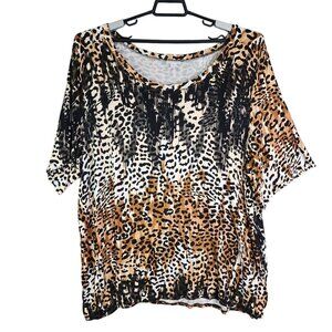 Womens LuLaRoe Shirt Top Scoop Neck 3/4 Sleeve Multicolor Animal Print Size XL